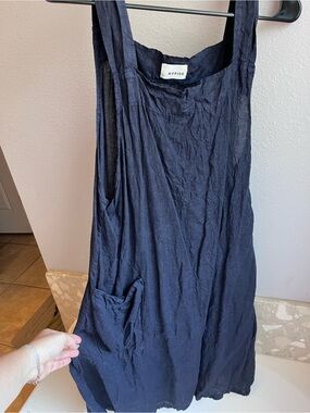 Rodier Italian Linen Navy Blue Sleeveless Dress with Front Pocket Large